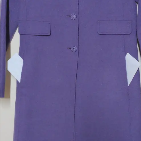 Max Mara 'S Womens Overcoat Purple Knee Length Pockets 100% Wool Collar 8