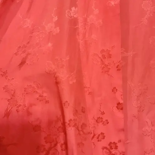 Vintage 50s Dynasty Hong Kong Silk Jacquard Peach Dressing Gown Robe Hostess Med Orange