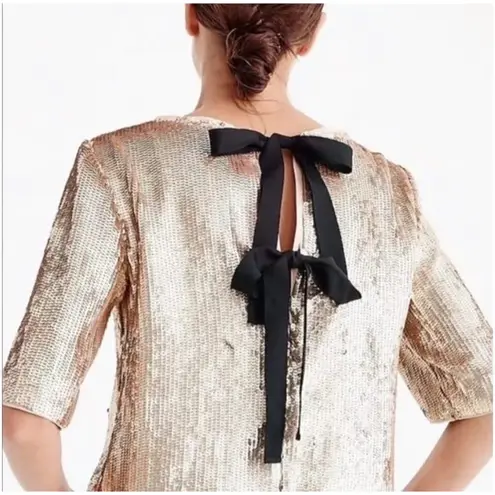 J. Crew Women’s Top Sequin Black Ribbon Zip Back Closure Gold MSRP $148 Size 8