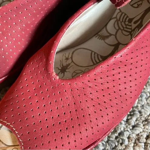 Fly London Yala perforated leather wedge peep-toe sandals in red 38