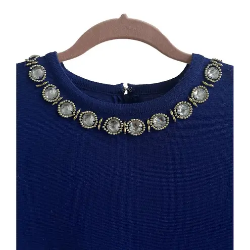 Vintage Cerulean Blue Paillette Gem Embellished Knit Dress Festive Holiday Sz M Size M