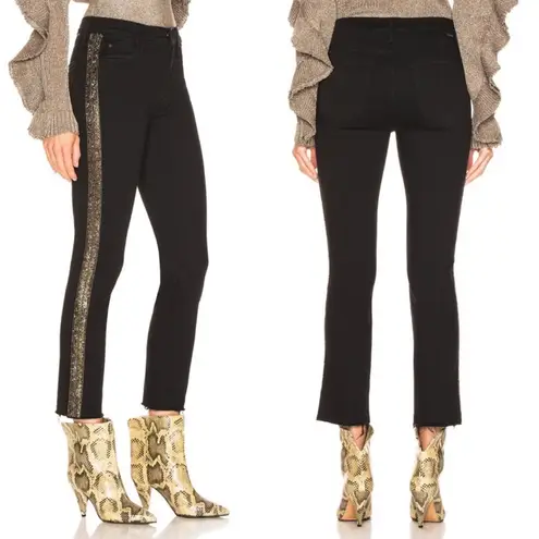 MOTHER The Rascal Ankle Fray in Guilty Flash Beaded Stripe Jeans Size 31 Black