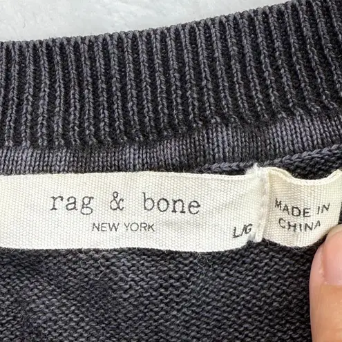 Rag and Bone  Eyelet Knit Top‎ Long Sleeve Cotton Blend Sweater Black Large