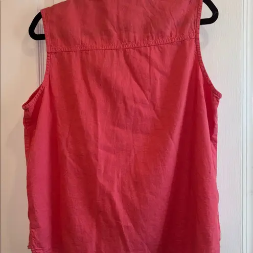 GEORGE BRAND FROM UK CORAL COLORED LINEN VISCOSE SLEEVELESS BUTTON DOWN TOP XL Pink