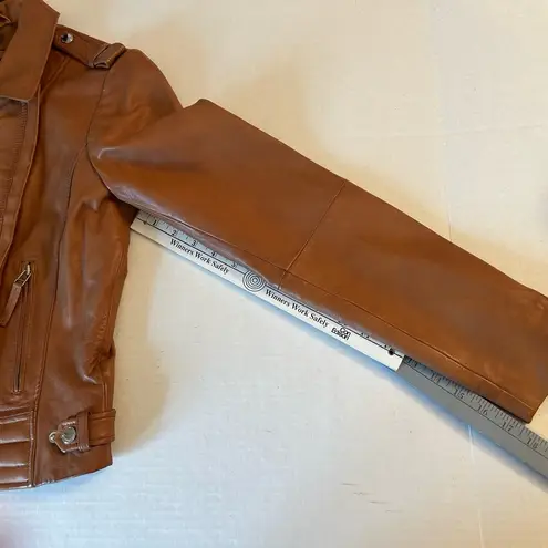 Bod & Christensen Blake Cognac cropped Leather biker jacket size Med NWT Brown