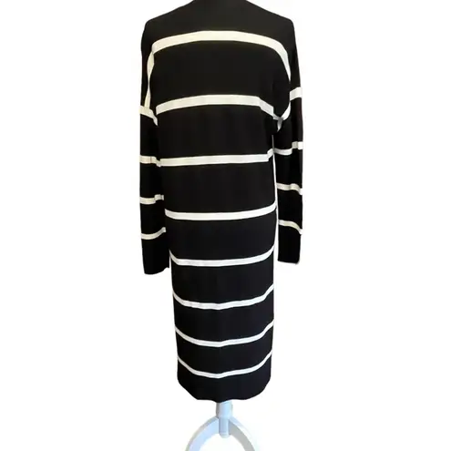 Lafayette 148 New York Size Medium Black White Stripe Long Knit Cardigan