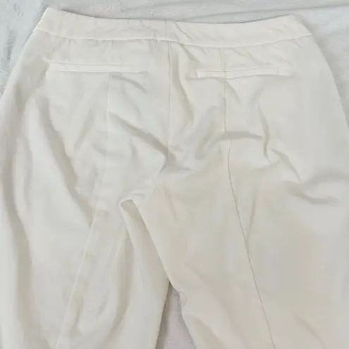 Ecru Straight Leg Mid Rise Crop Ankle Pants Solid White Button Accent Size 8