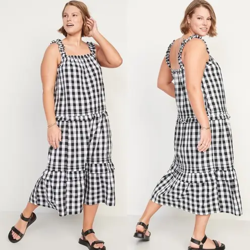 Old Navy NWOT  Sleeveless Gingham Tiered Ruffle-Trimmed Midi Swing Dress