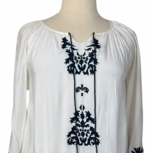 Chic Connection Embroidered New Tunic Dress White Navy Tassel Women’s Size XL