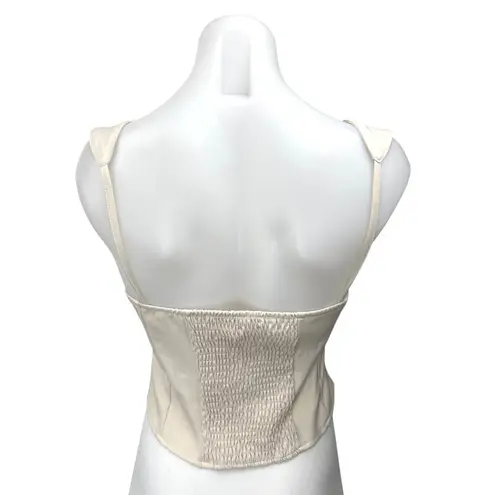 VRG GRL Cream Lace Up Smocked Sleeveless Bustier Corset Crop Tank Top Size 10