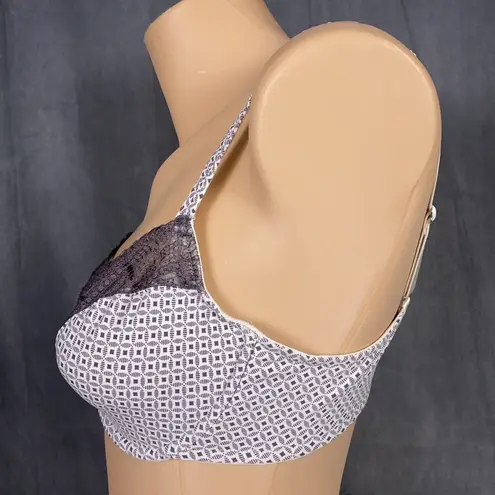 Soma Size 34D Bra Unlined Underwire Wide Lace on Cups Purple Cream Geometric