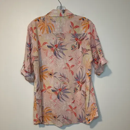 Foxcroft Tamara 3/4 Roll Tab Sleeve Pastal Paradise Blouse Textured sz 10