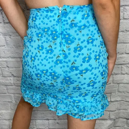 Vintage Blue Floral Mini Skirt Size XS