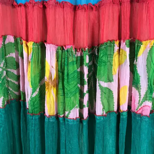 Strapless Silk Floral Beaded Chiffon Patchwork Boho Maxi Dress M/L Size undefined