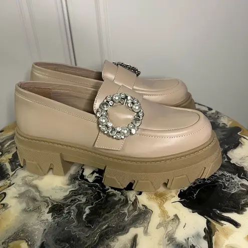 Alohas Anthropologie Trailblazer Platform Crystal Buckle Loafer Size 8.5