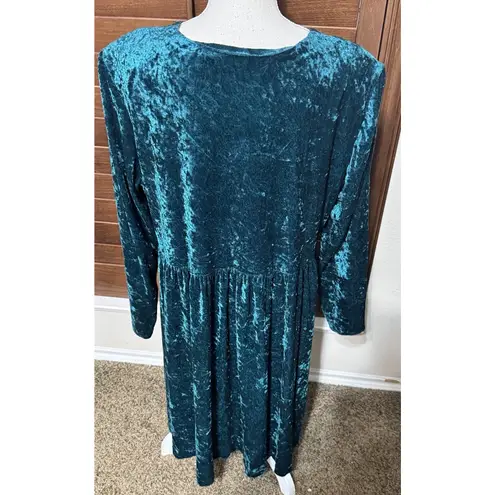 VTG Y2K Jazz II Dress Green Crushed Velvet plus sz 18 Lace Romantic Whimsigoth