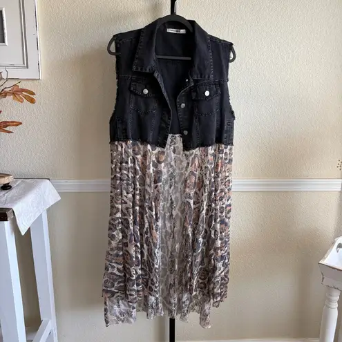 Origami Longline Open Front Layered Textured Knit Cardigan Vest L XL Duster Boho Black