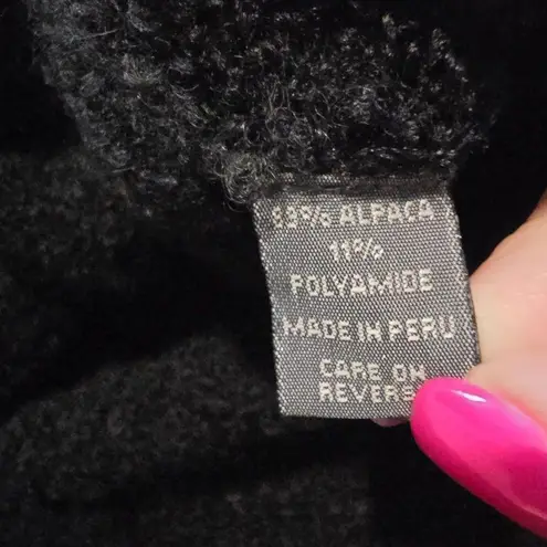 Womens Alpaca Wool Floral Embroidery Long Sweater Cardigan Heart Clasps Peru LRG Black Size L