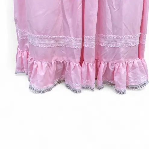 American Living Vintage 70s 1970s long Pink fairy skirt with lace trim and bow