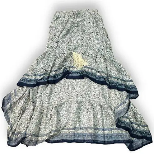 Miss June Floral Prairie Hi Lo Maxi Skirt Small Prairie Gypsy Western Bohemian Tan