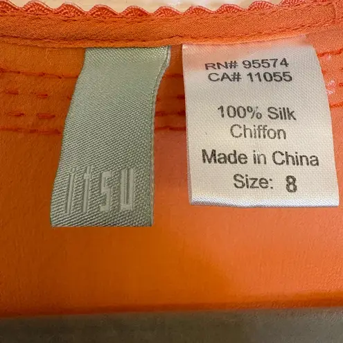 Itsu Silk Bright Orange Embellished Coastal Vacation Resortwear Blouse Top L Size 8