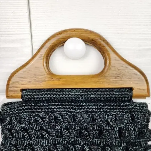 Nicole Miller  Collection Knit Boho Clutch Wood Handle Purse Handbag Snap Button