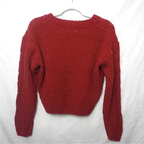 NWT: Poof! Apparel Rust Chenille Cable Knit V-Neck Sweater