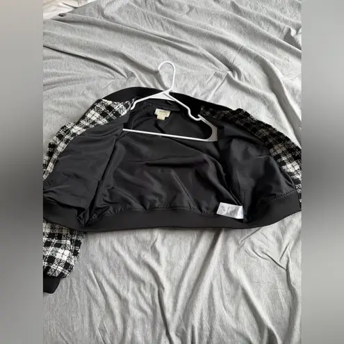 Maeve Anthropologie Plaid Tweed Bomber Jacket M Crop Black White Academia Boho