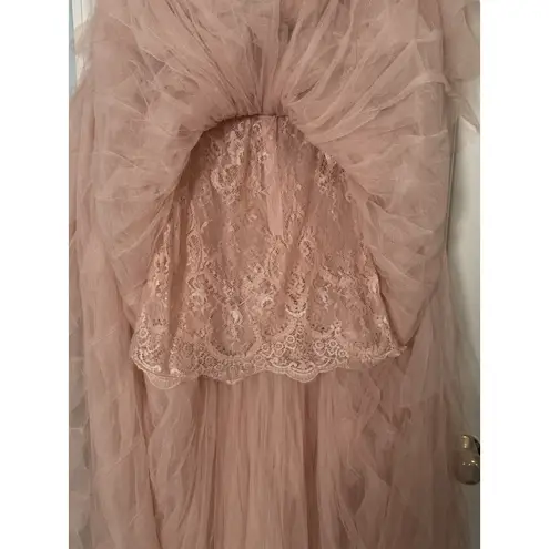 Faeriesty Light Pink Strapless Gown, Bra, Lace Front, Tulle Skirt, XS