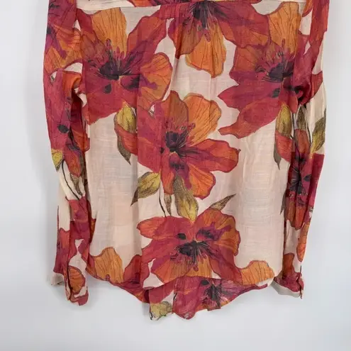 Hope & Harlow Button Front Top Womens Medium White Red Poppy Print Boho
