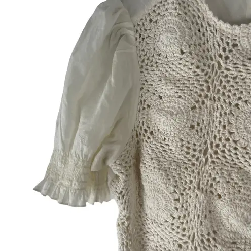 Allison New York Women's Size XS Cream Cotton Crochet Cottage Boho Top