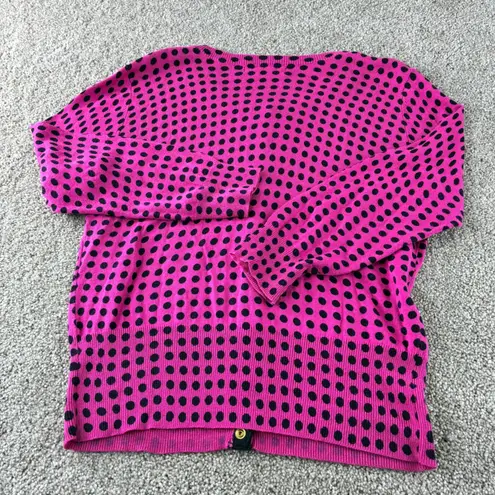 Ellen Tracy Pink & Black Polka Dot Button Cardigan Sweater Womens Size S Career