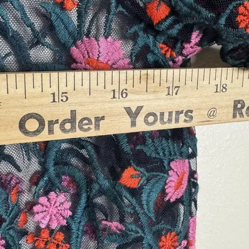 Moulinette Soeurs Dress Womens Small Teal Pink Floral Embroidered Lace Overlay