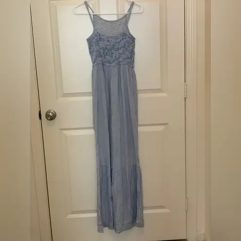 Japna Blue and White Striped Wide Leg Jumpsuit. Size