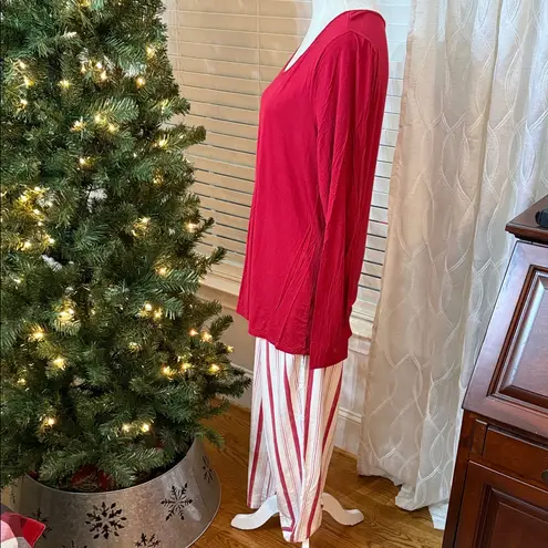 Soma Cool Nights Pajama Set Long Sleeve Top & Striped Pants Red White Size Large