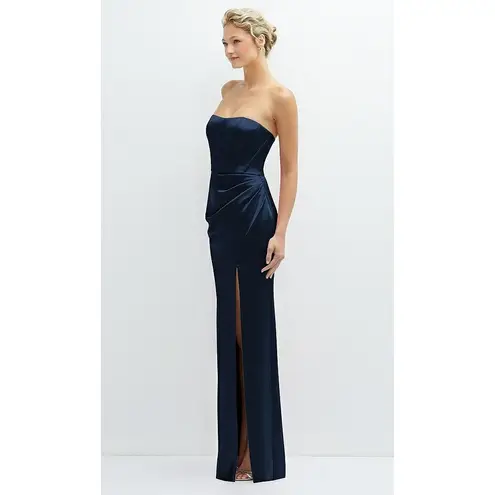After Six Strapless Topstitched Corset Satin Maxi Dress With Draped Skirt Size 8
