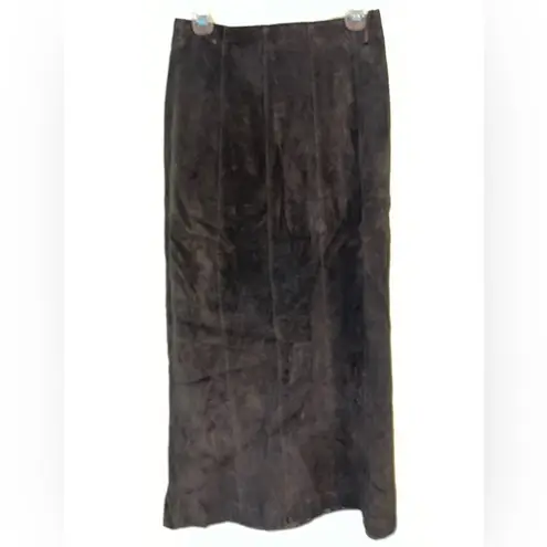 Vintage Leather Lined Long Skirt with Slit Brown Size 4