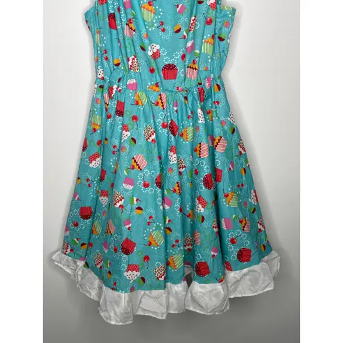 Handmade Cupcake Print Ruffle Dress Cottagecore Swing Skirt Apron Style X Small Blue Size XS