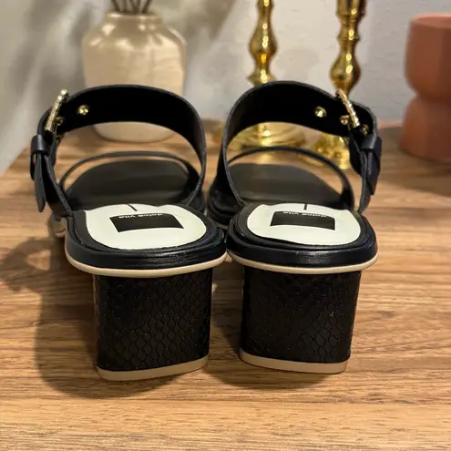 Dolce Vita 8.5 Black Riva Slip On Block Heel Sandals Boho Wedding Chic Vacation