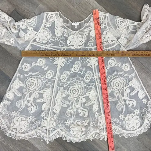 En Crème Boho Sheer Embroidery Lace Pullover Blouse Cream Medium