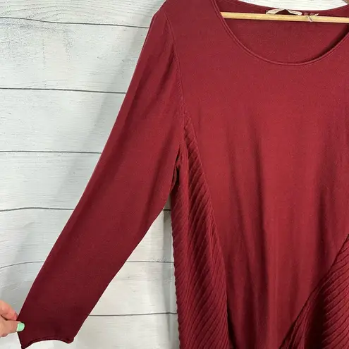 Soft Surroundings Womens 1X Scoop Neck Handkerchief Hem Tunic Sweater Maroon