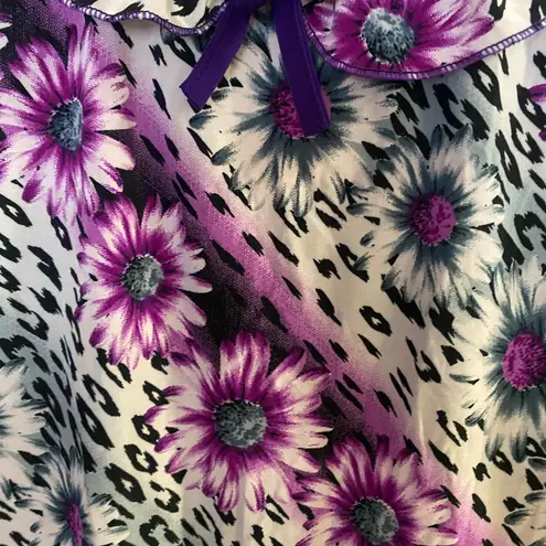 Womens Top Blouse M Medium Floral & Leopard Print Purple Black White