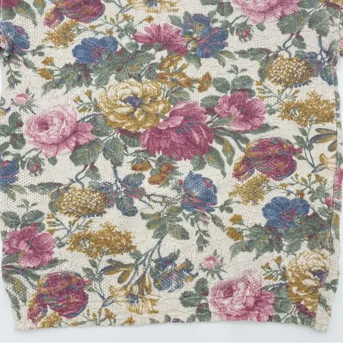 Vintage Floral Sweater Women Cotton Polyester Pullover Cottage Retro Casual Twee White Size M