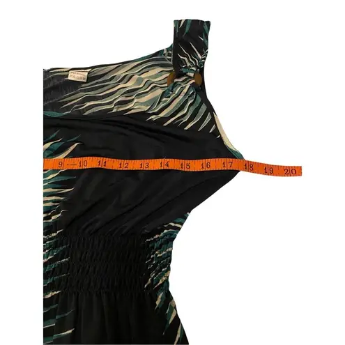 Vld Floral Dress Tropical Sundress Palm Leaves Midi Dress Summer Vacation Beach Black Size M