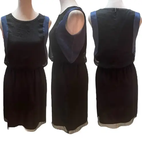 Andrew Marc Black & Blue Sleeveless Sheer Zip Back Elastic Waist Mini Dress S