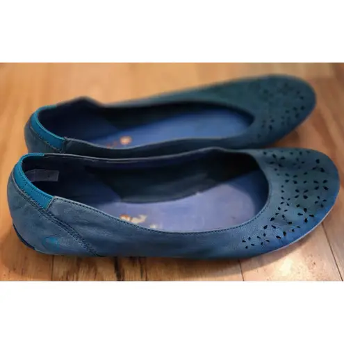 Merrell Tahoe Ballet Flats Leather Comfort Shoes Blue Laser Cutout 9.5