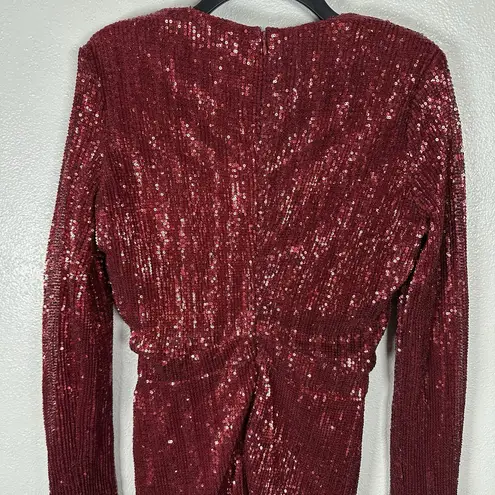 Lavish Lice NEW Lavish Alice Pleated Sequin Mini Dress Red Plunge Vneck Party Size 4 Holiday
