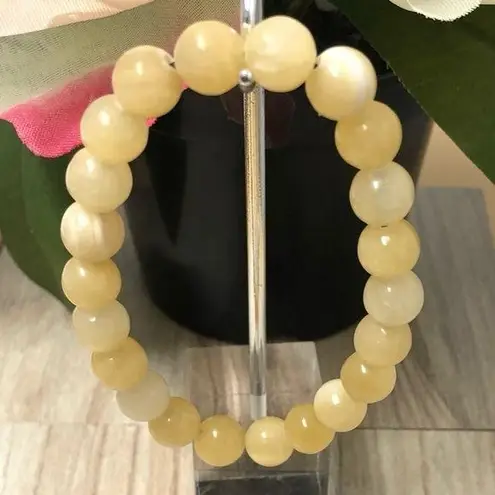 Yellow Jade Natural Stone Beads Stretchable Bracelet 7"
