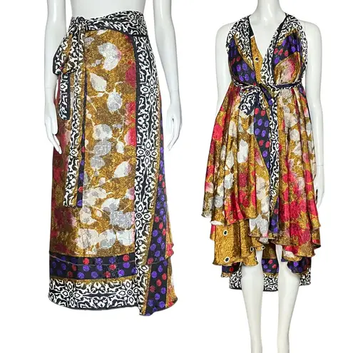 NWT Kariza Magic Wrap Skirt Convertible Dress One Size Boho Metallic Maximalist Gold