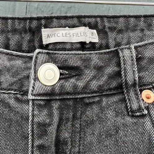 Avec Les Filles Straight Mom Jeans Distressed Washed Black Size 28
